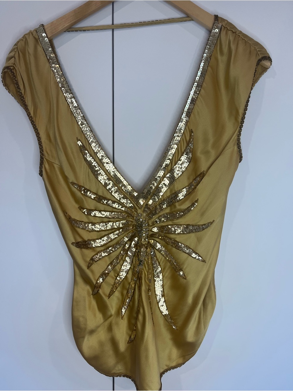 Marciano Gold Sequin Deep V Bodysuit